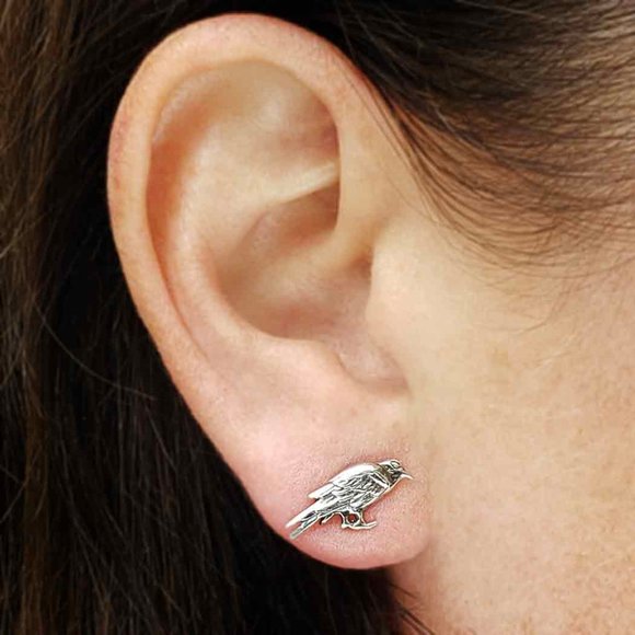 Sterling Silver Raven Post Earrings - Picture 2 of 2